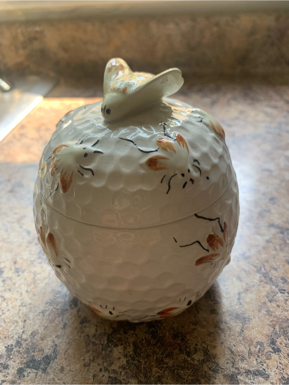 White Ceramic Bee-Top Honey Pot